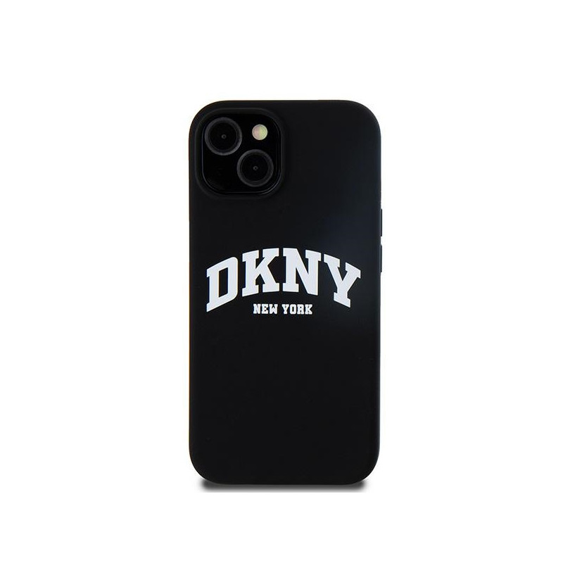 Etui DKNY Liquid Silicone White Printed Logo MagSafe na iPhone 14 / 15 / 13 - czarne