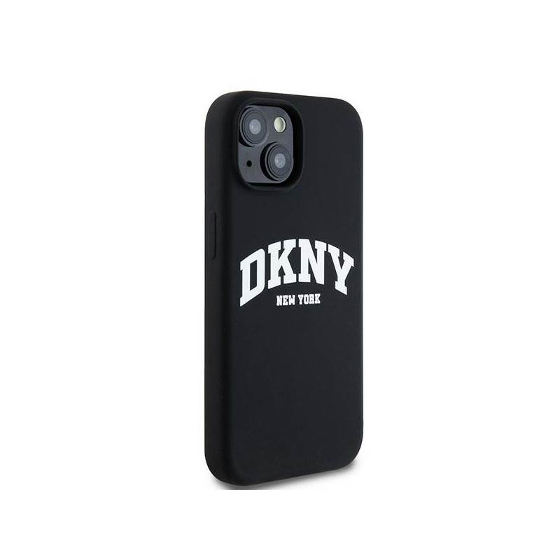 Etui DKNY Liquid Silicone White Printed Logo MagSafe na iPhone 14 / 15 / 13 - czarne