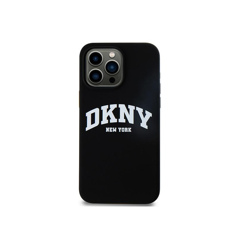 Etui DKNY Liquid Silicone White Printed Logo MagSafe na iPhone 14 Pro Max - czarne