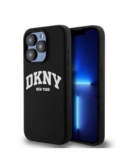 Etui DKNY Liquid Silicone White Printed Logo MagSafe na iPhone 15 Pro - czarne Etui DKNY Liquid Silicone White Printed Logo MagSafe na iPhone 15 Pro - czarne
