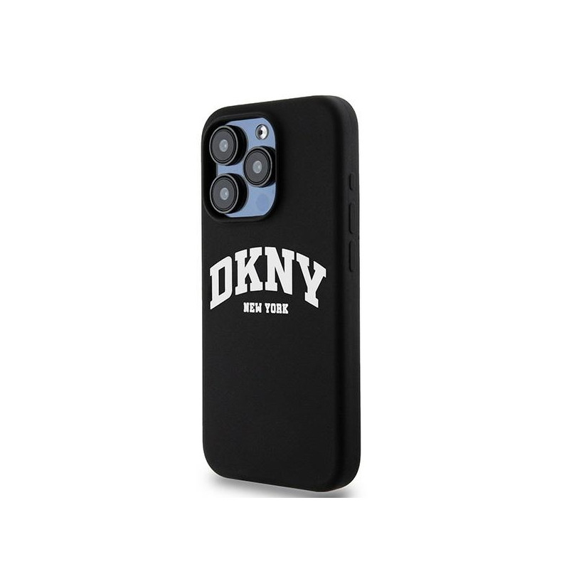 Etui DKNY Liquid Silicone White Printed Logo MagSafe na iPhone 15 Pro - czarne