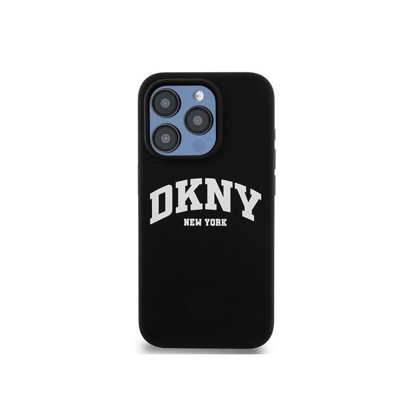 Etui DKNY Liquid Silicone White Printed Logo MagSafe na iPhone 15 Pro - czarne