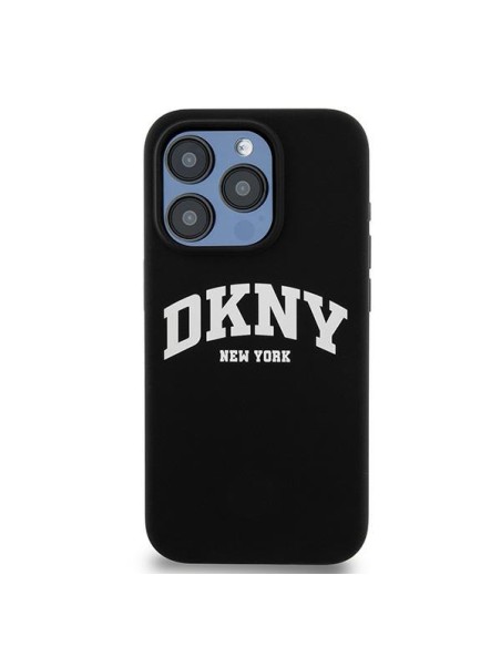 Etui DKNY Liquid Silicone White Printed Logo MagSafe na iPhone 15 Pro - czarne Etui DKNY Liquid Silicone White Printed Logo MagSafe na iPhone 15 Pro - czarne