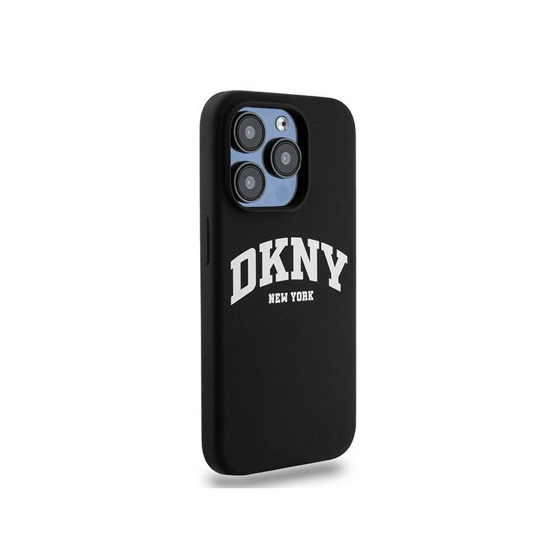 Etui DKNY Liquid Silicone White Printed Logo MagSafe na iPhone 15 Pro - czarne