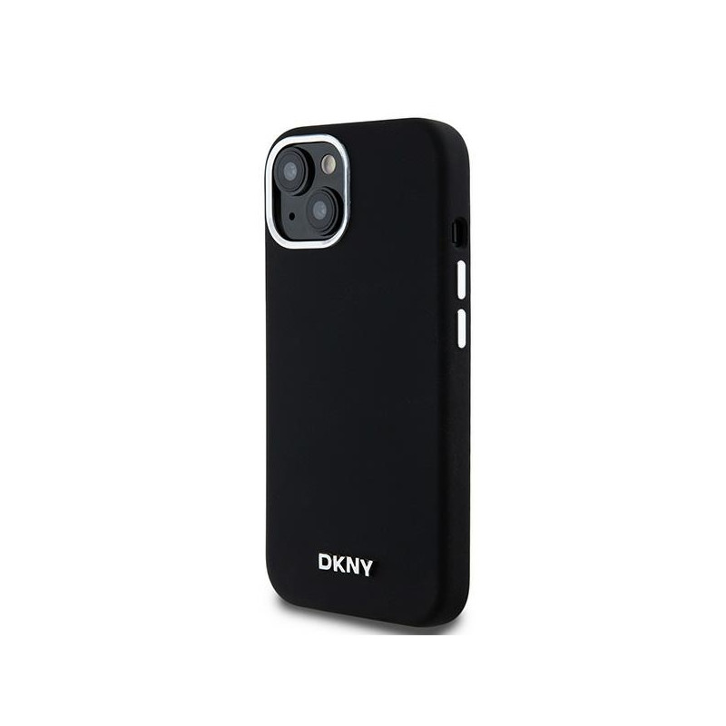 Etui DKNY Liquid Silicone Small Metal Logo MagSafe na iPhone 15 Plus / 14 Plus - czarne