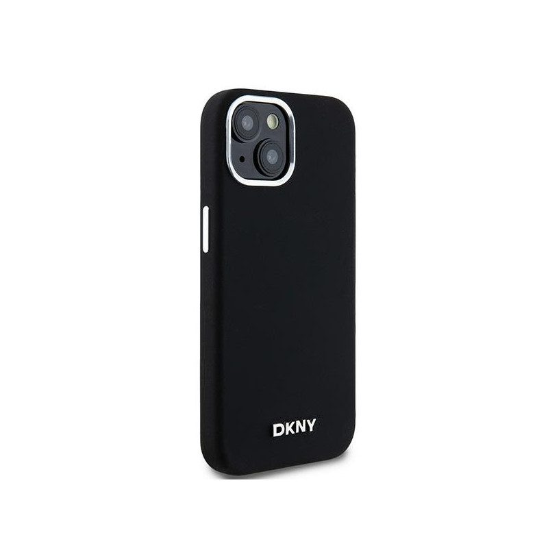 Etui DKNY Liquid Silicone Small Metal Logo MagSafe na iPhone 15 Plus / 14 Plus - czarne