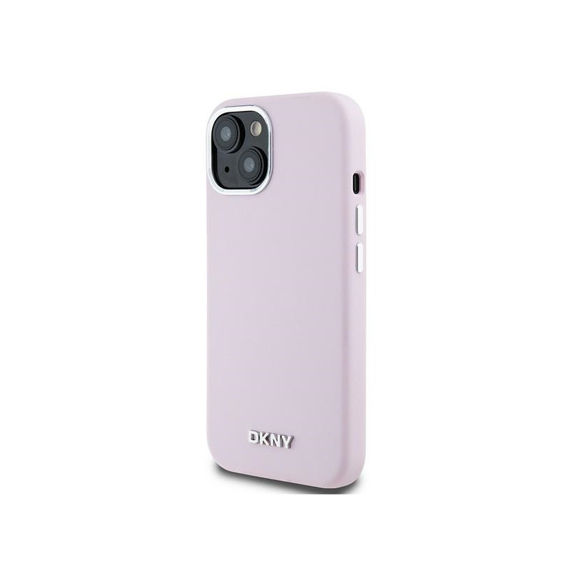 Etui DKNY Liquid Silicone Small Metal Logo MagSafe na iPhone 15 Plus / 14 Plus - różowe