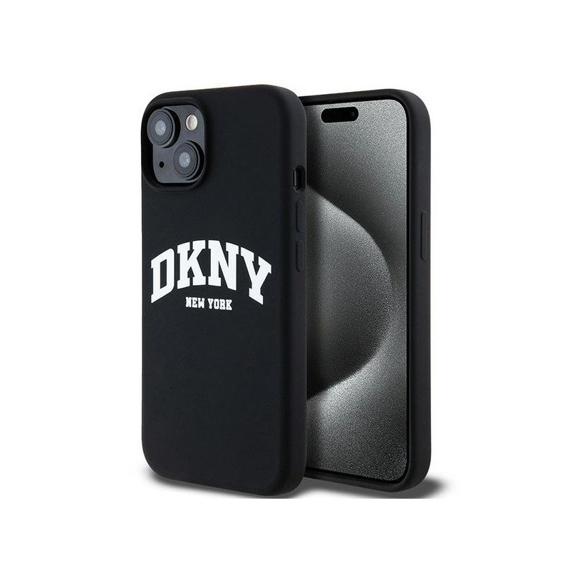 Etui DKNY Liquid Silicone White Printed Logo MagSafe na iPhone 15 Plus / 14 Plus - czarne Etui DKNY Liquid Silicone White Printed Logo MagSafe na iPhone 15 Plus / 14 Plus - czarne