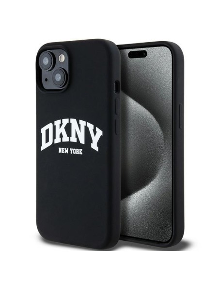 Etui DKNY Liquid Silicone White Printed Logo MagSafe na iPhone 15 / 14 / 13 - czarne Etui DKNY Liquid Silicone White Printed Logo MagSafe na iPhone 15 / 14 / 13 - czarne