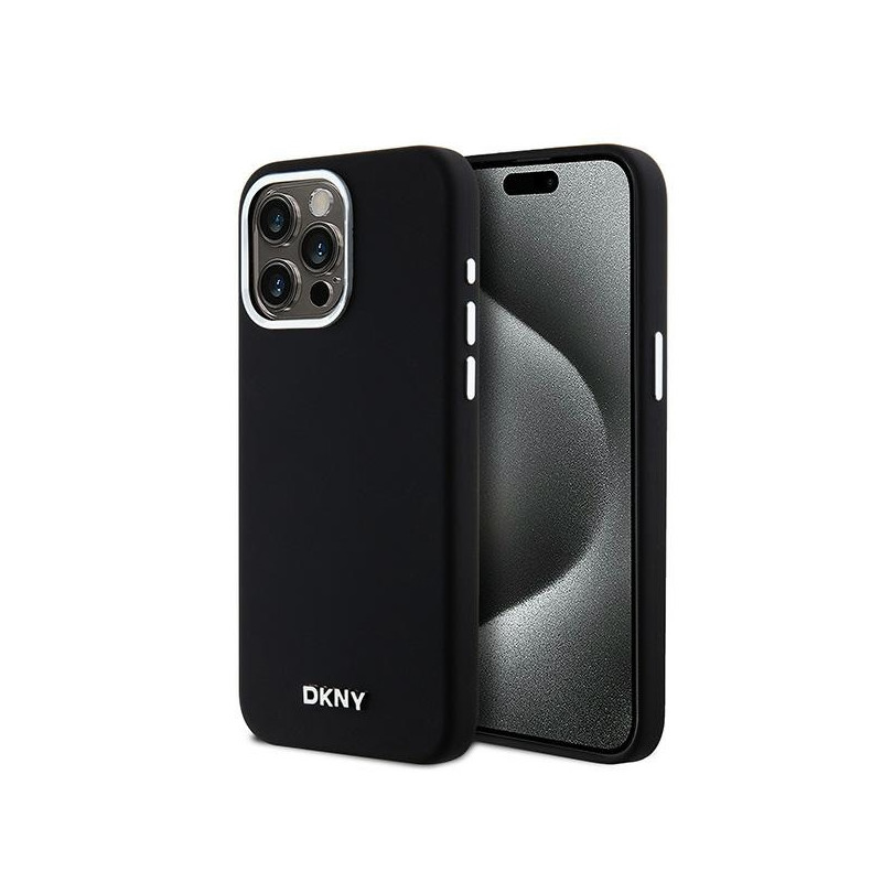 Etui DKNY Liquid Silicone Small Metal Logo MagSafe na iPhone 15 Pro Max - czarne