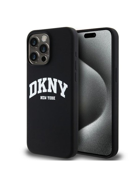 Etui DKNY Liquid Silicone White Printed Logo MagSafe na iPhone 15 Pro Max - czarne Etui DKNY Liquid Silicone White Printed Logo MagSafe na iPhone 15 Pro Max - czarne