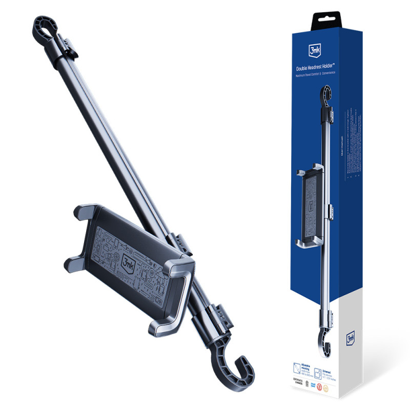 Uchwyt 3mk Double Headrest Holder do samochodu na tablet lub telefon na zagłówki - czarny Uchwyt 3mk Double Headrest Holder do samochodu na tablet lub telefon na zagłówki - czarny