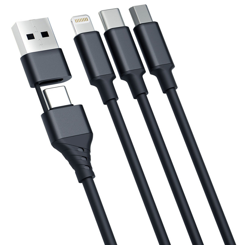Kabel 3mk Hyper Cable 3w1 USB-A - USB-C / USB-C - micro USB - Lightning 1.5m - czarny