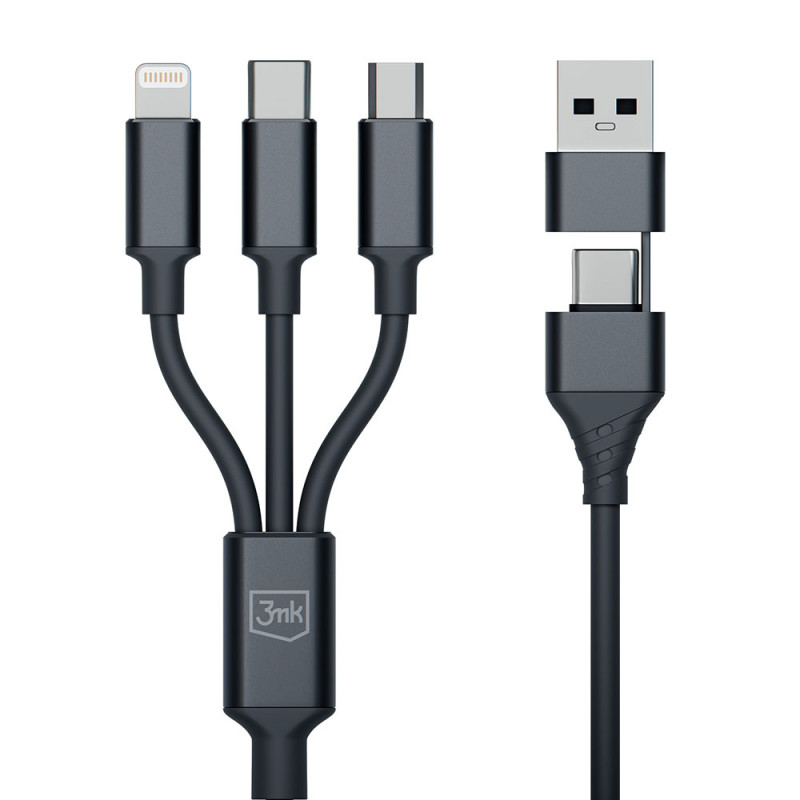 Kabel 3mk Hyper Cable 3w1 USB-A - USB-C / USB-C - micro USB - Lightning 1.5m - czarny