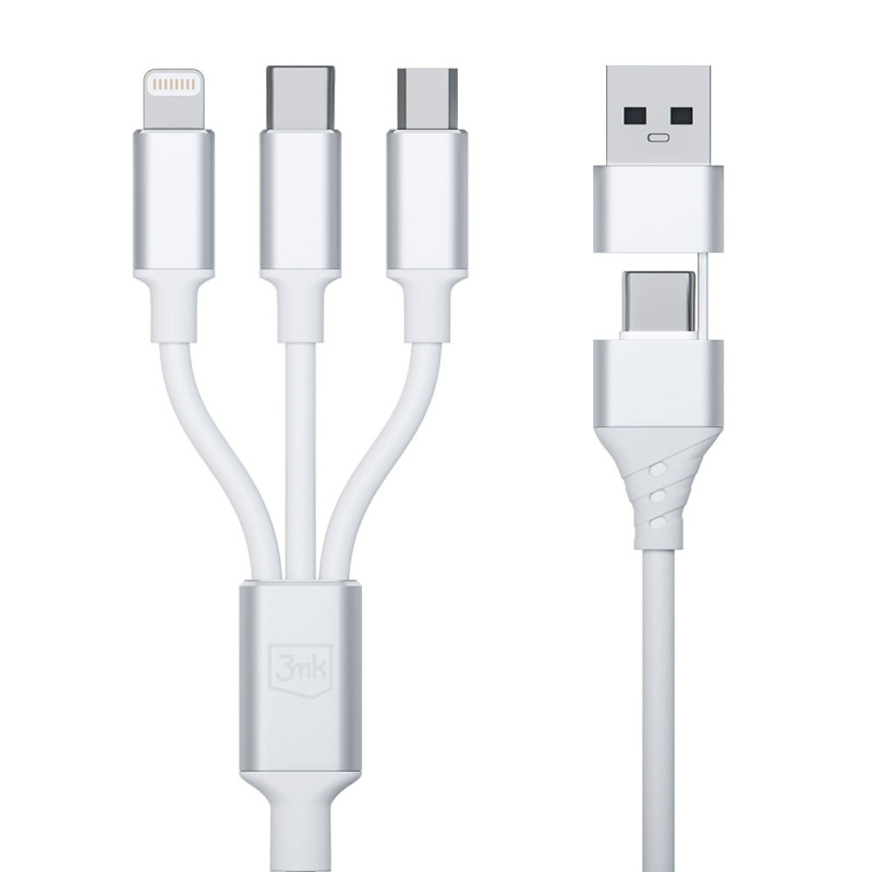 Kabel 3mk Hyper Cable 3w1 USB-A - USB-C / USB-C - micro USB - Lightning 1.5m - biały