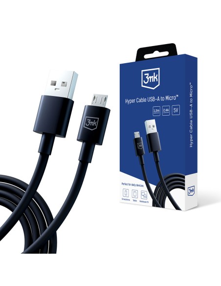 Kabel 3mk Hyper Cable USB-A / micro USB 5V 2,4A 1.2m - czarny Kabel 3mk Hyper Cable USB-A / micro USB 5V 2,4A 1.2m - czarny