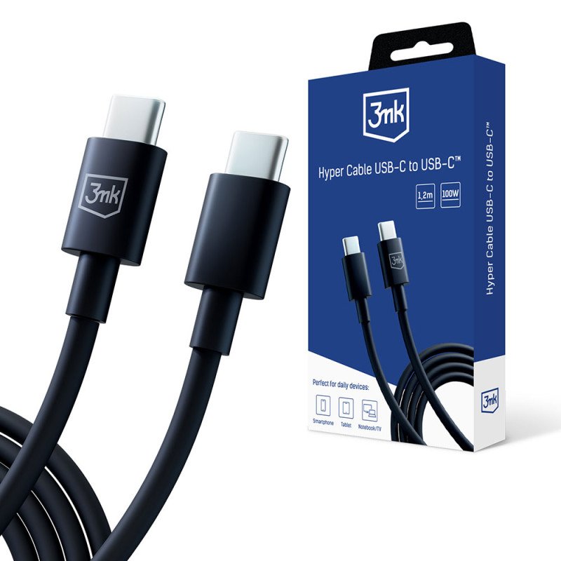 Kabel 3mk Hyper Cable USB-C / USB-C 100W 1.2m - czarny Kabel 3mk Hyper Cable USB-C / USB-C 100W 1.2m - czarny
