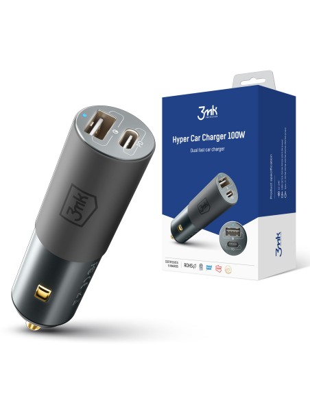 Ładowarka samochodowa 3mk Hyper Car Charger USB-C USB-A 100W - srebrna Ładowarka samochodowa 3mk Hyper Car Charger USB-C USB-A 100W - srebrna