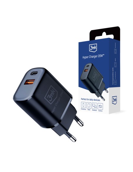 Ładowarka sieciowa 3mk Hyper Charger 20W USB-C USB-A - czarna Ładowarka sieciowa 3mk Hyper Charger 20W USB-C USB-A - czarna