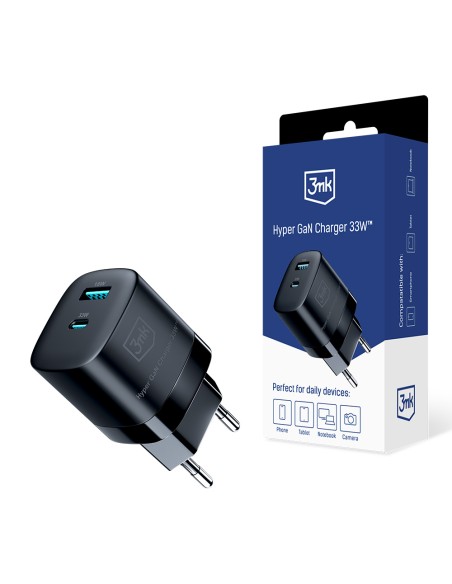 Ładowarka sieciowa 3mk Hyper Charger GaN 33W USB-C USB-A - czarna Ładowarka sieciowa 3mk Hyper Charger GaN 33W USB-C USB-A - czarna