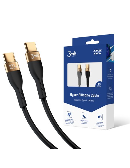 Kabel 3mk Hyper Silicone Cable USB-C / USB-C 100W 2m - czarny Kabel 3mk Hyper Silicone Cable USB-C / USB-C 100W 2m - czarny