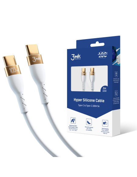 Kabel 3mk Hyper Silicone Cable USB-C / USB-C 100W 2m - biały Kabel 3mk Hyper Silicone Cable USB-C / USB-C 100W 2m - biały