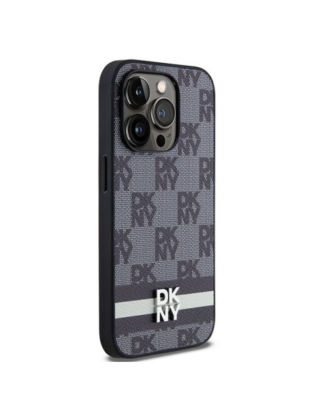 Etui DKNY Leather Checkered Mono Pattern & Printed Stripes na iPhone 14 Pro - czarne Etui DKNY Leather Checkered Mono Pattern & Printed Stripes na iPhone 14 Pro - czarne