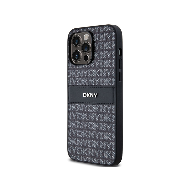 Etui DKNY Leather Mono Stripe & Metal Logo na iPhone 14 Pro - czarne