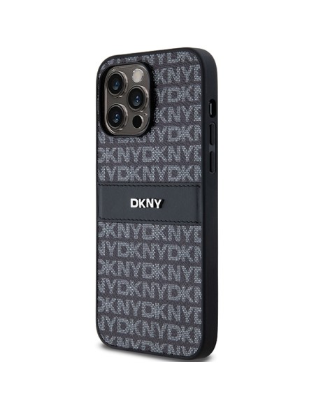 Etui DKNY Leather Mono Stripe & Metal Logo na iPhone 14 Pro - czarne Etui DKNY Leather Mono Stripe & Metal Logo na iPhone 14 Pro - czarne