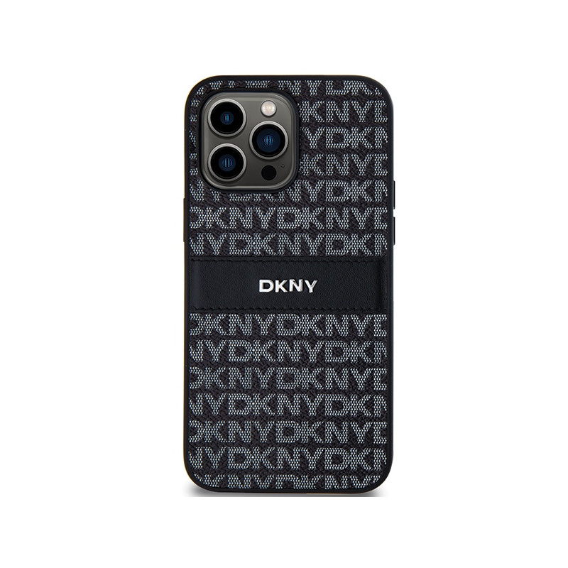 Etui DKNY Leather Mono Stripe & Metal Logo na iPhone 14 Pro - czarne