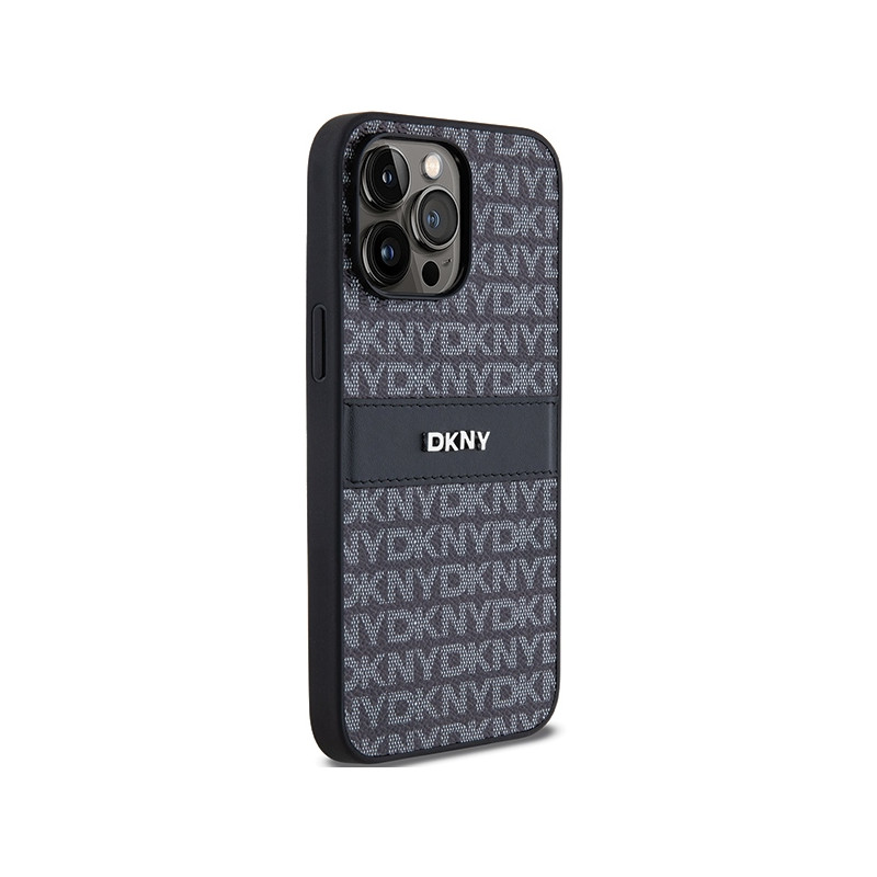 Etui DKNY Leather Mono Stripe & Metal Logo na iPhone 14 Pro - czarne