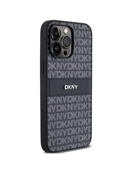 Etui DKNY Leather Mono Stripe & Metal Logo na iPhone 14 Pro - czarne Etui DKNY Leather Mono Stripe & Metal Logo na iPhone 14 Pro - czarne