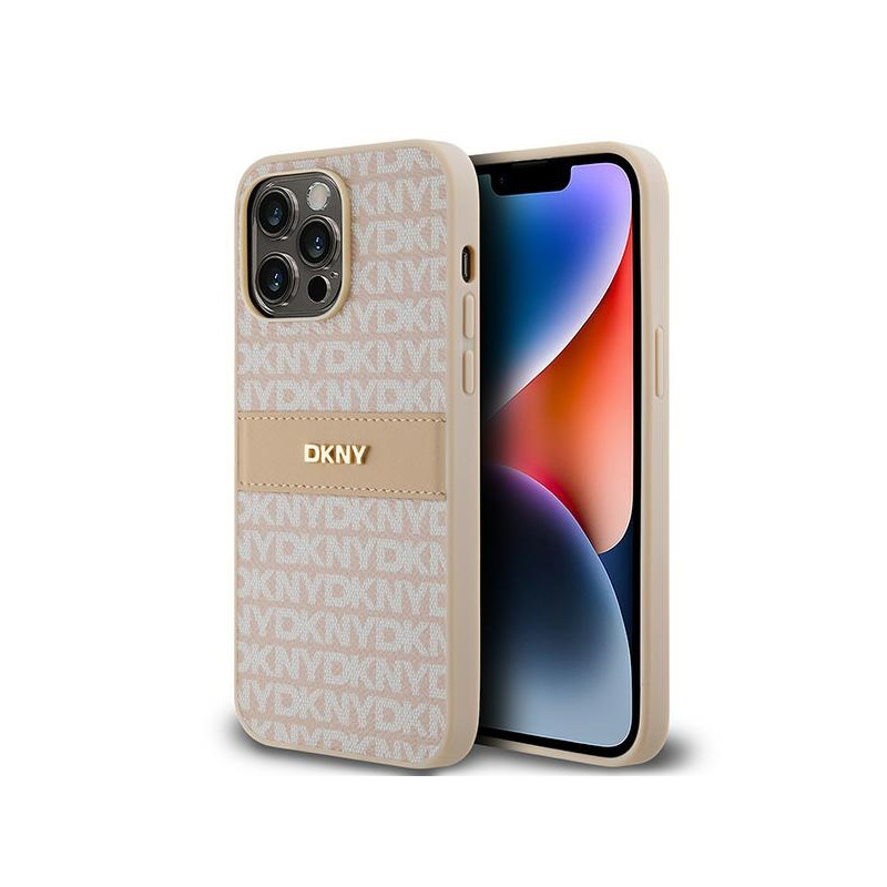 Etui DKNY Leather Mono Stripe & Metal Logo na iPhone 14 Pro - różowe