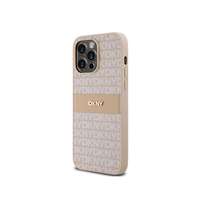 Etui DKNY Leather Mono Stripe & Metal Logo na iPhone 14 Pro - różowe