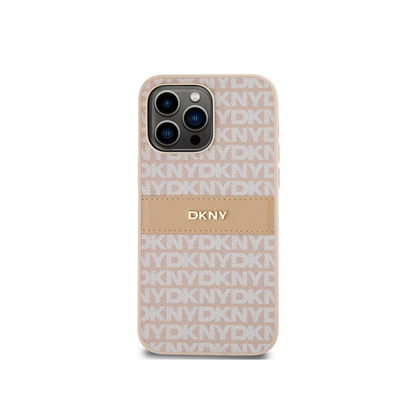Etui DKNY Leather Mono Stripe & Metal Logo na iPhone 14 Pro - różowe