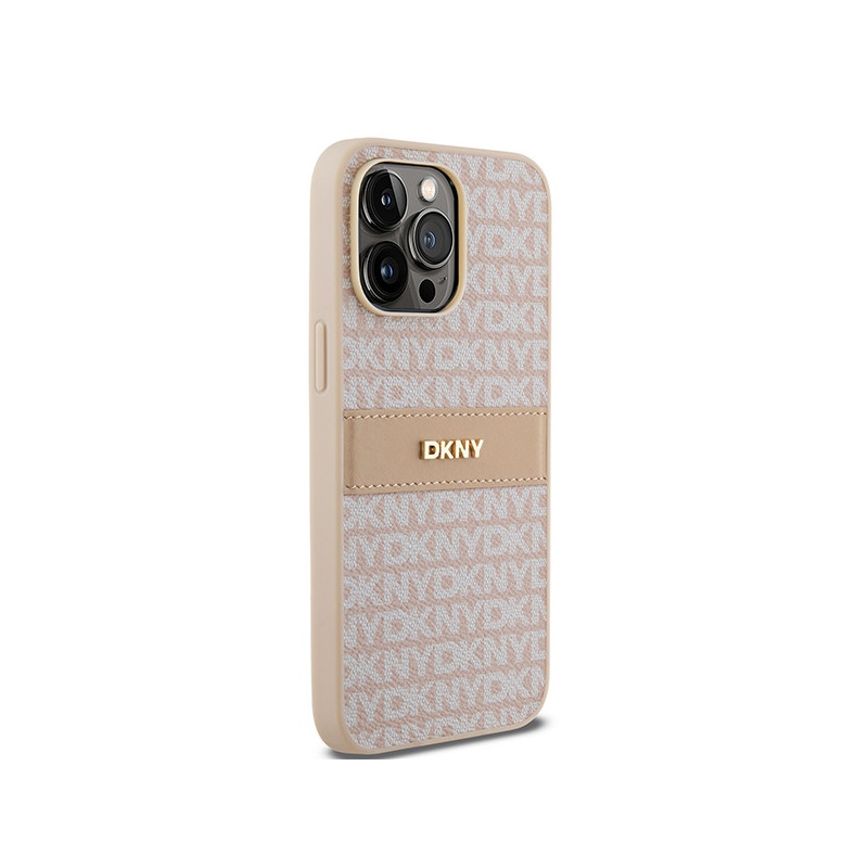 Etui DKNY Leather Mono Stripe & Metal Logo na iPhone 14 Pro - różowe