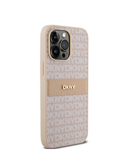 Etui DKNY Leather Mono Stripe & Metal Logo na iPhone 14 Pro - różowe Etui DKNY Leather Mono Stripe & Metal Logo na iPhone 14 Pro - różowe