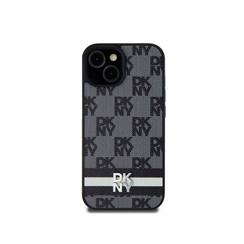 Etui DKNY Leather Checkered Mono Pattern & Printed Stripes na iPhone 15 / 14 / 13 - czarne Etui DKNY Leather Checkered Mono Pattern & Printed Stripes na iPhone 15 / 14 / 13 - czarne