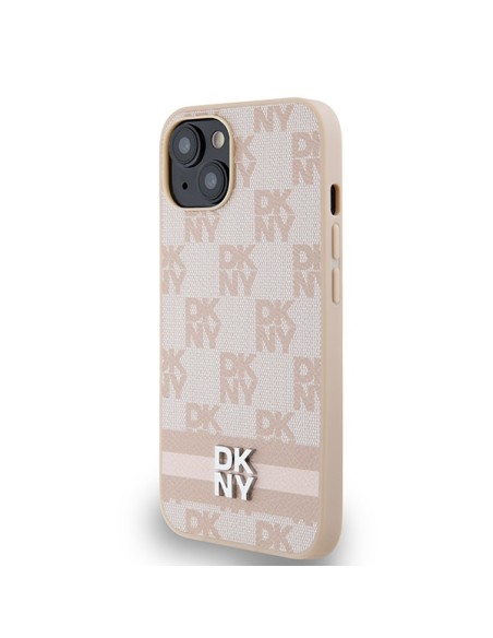 Etui DKNY Leather Checkered Mono Pattern & Printed Stripes na iPhone 15 / 14 / 13 - różowe Etui DKNY Leather Checkered Mono Pattern & Printed Stripes na iPhone 15 / 14 / 13 - różowe