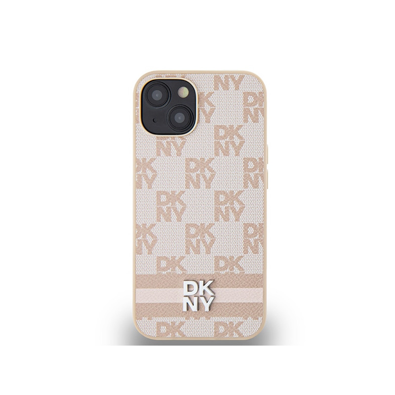 Etui DKNY Leather Checkered Mono Pattern & Printed Stripes na iPhone 15 / 14 / 13 - różowe