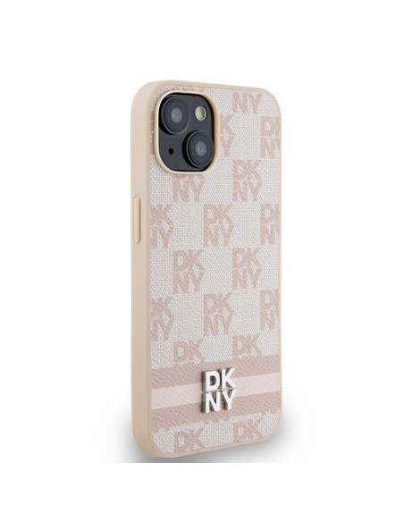 Etui DKNY Leather Checkered Mono Pattern & Printed Stripes na iPhone 15 / 14 / 13 - różowe Etui DKNY Leather Checkered Mono Pattern & Printed Stripes na iPhone 15 / 14 / 13 - różowe