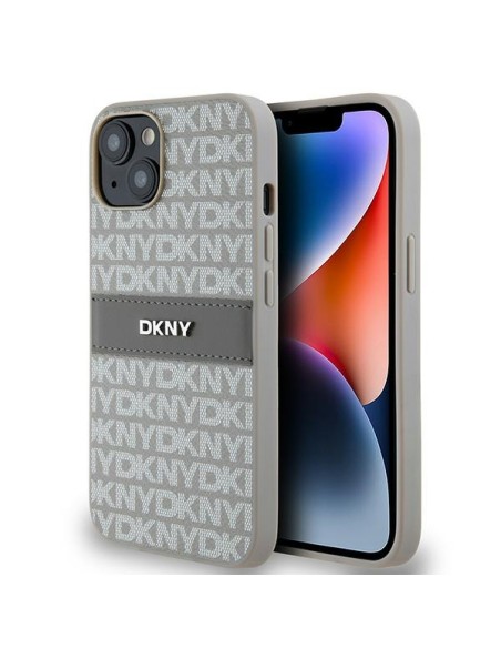 Etui DKNY Leather Mono Stripe & Metal Logo na iPhone 15 / 14 / 13 - beżowe Etui DKNY Leather Mono Stripe & Metal Logo na iPhone 15 / 14 / 13 - beżowe