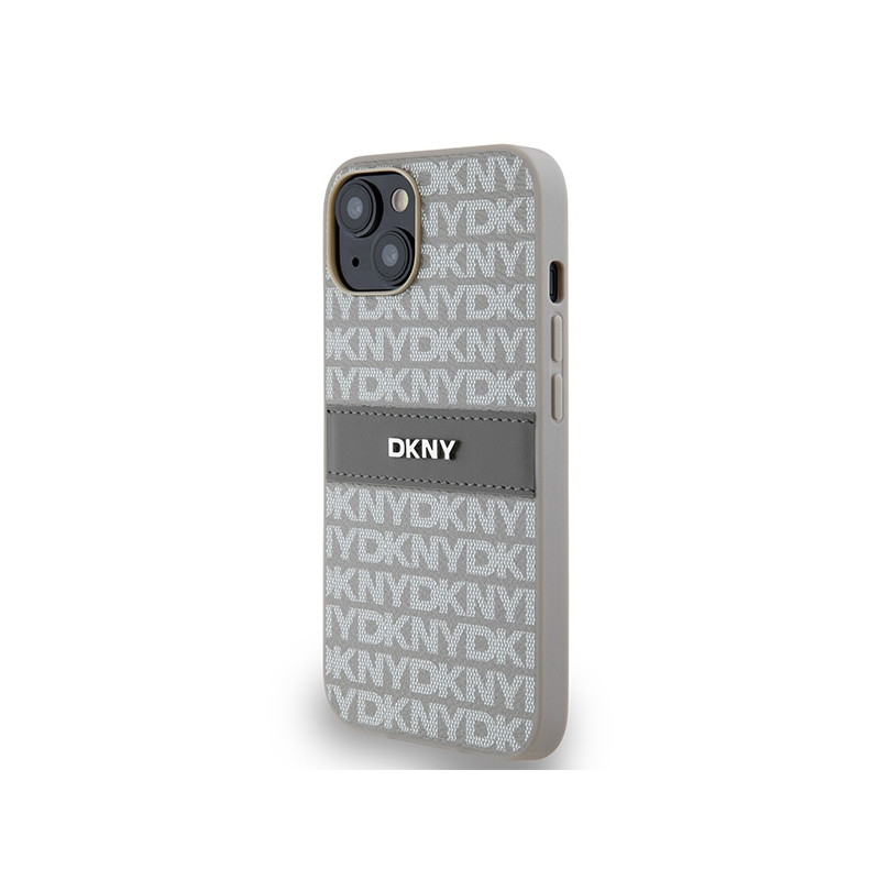 Etui DKNY Leather Mono Stripe & Metal Logo na iPhone 15 / 14 / 13 - beżowe