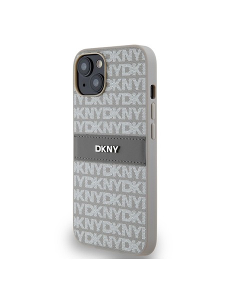 Etui DKNY Leather Mono Stripe & Metal Logo na iPhone 15 / 14 / 13 - beżowe Etui DKNY Leather Mono Stripe & Metal Logo na iPhone 15 / 14 / 13 - beżowe