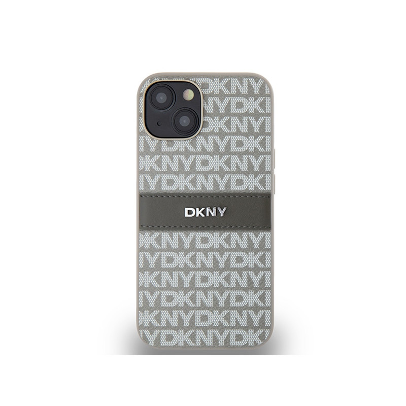 Etui DKNY Leather Mono Stripe & Metal Logo na iPhone 15 / 14 / 13 - beżowe