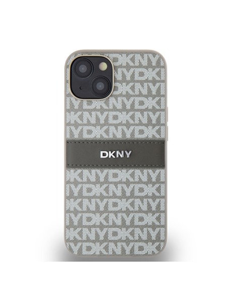 Etui DKNY Leather Mono Stripe & Metal Logo na iPhone 15 / 14 / 13 - beżowe Etui DKNY Leather Mono Stripe & Metal Logo na iPhone 15 / 14 / 13 - beżowe