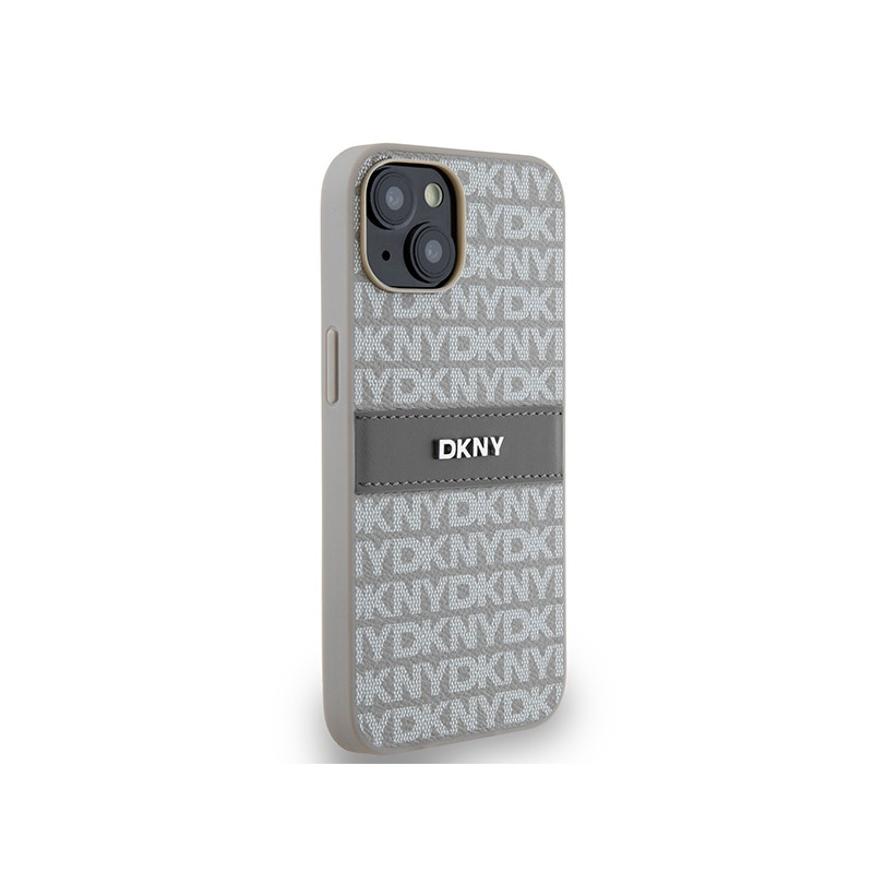 Etui DKNY Leather Mono Stripe & Metal Logo na iPhone 15 / 14 / 13 - beżowe