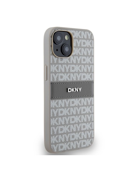 Etui DKNY Leather Mono Stripe & Metal Logo na iPhone 15 / 14 / 13 - beżowe Etui DKNY Leather Mono Stripe & Metal Logo na iPhone 15 / 14 / 13 - beżowe