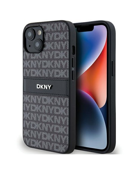 Etui DKNY Leather Mono Stripe & Metal Logo na iPhone 15 / 14 / 13 - czarne Etui DKNY Leather Mono Stripe & Metal Logo na iPhone 15 / 14 / 13 - czarne