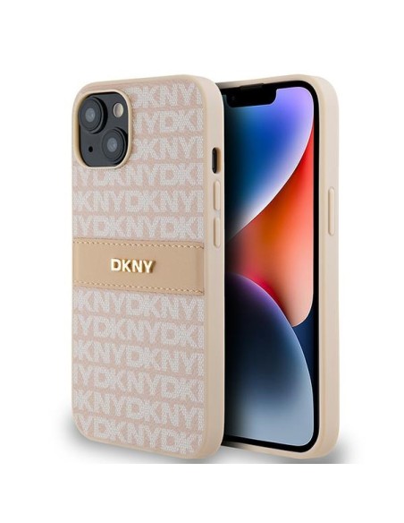 Etui DKNY Leather Mono Stripe & Metal Logo na iPhone 15 / 14 / 13 - różowe Etui DKNY Leather Mono Stripe & Metal Logo na iPhone 15 / 14 / 13 - różowe